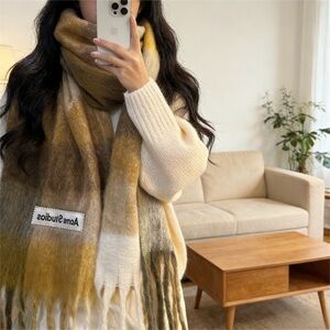 Acne Multicolor Scarf in Cream, Brown, and Yellow